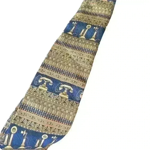 Daniel De Fasson Men’s Silk Tie Handmade Antique Telephone Design Classic Career - Picture 2 of 12